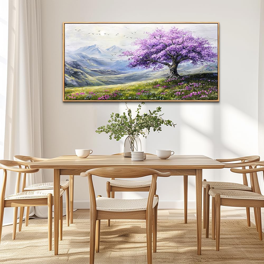 ZUITINGHUA Large Canvas Wall Art For Living Room Wood Framed Wall Decor For Bedroom Office Decorations Abstract Scenery Wall Paintings Purple Tree Pictures Artwork Aesthetic Home Mural 24x48 In
