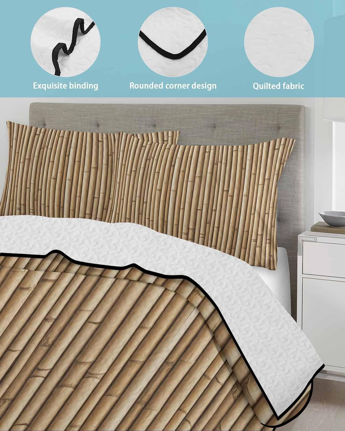 Quilt King Size Bedding Set, Country Farmhouse Lightweight Summer Quilt 3 Pieces Bedding Sets, Vintage Plants Lines Pattern Brown Reversible Bedspreads Coverlets with 2 Pillow Shams for All Season
