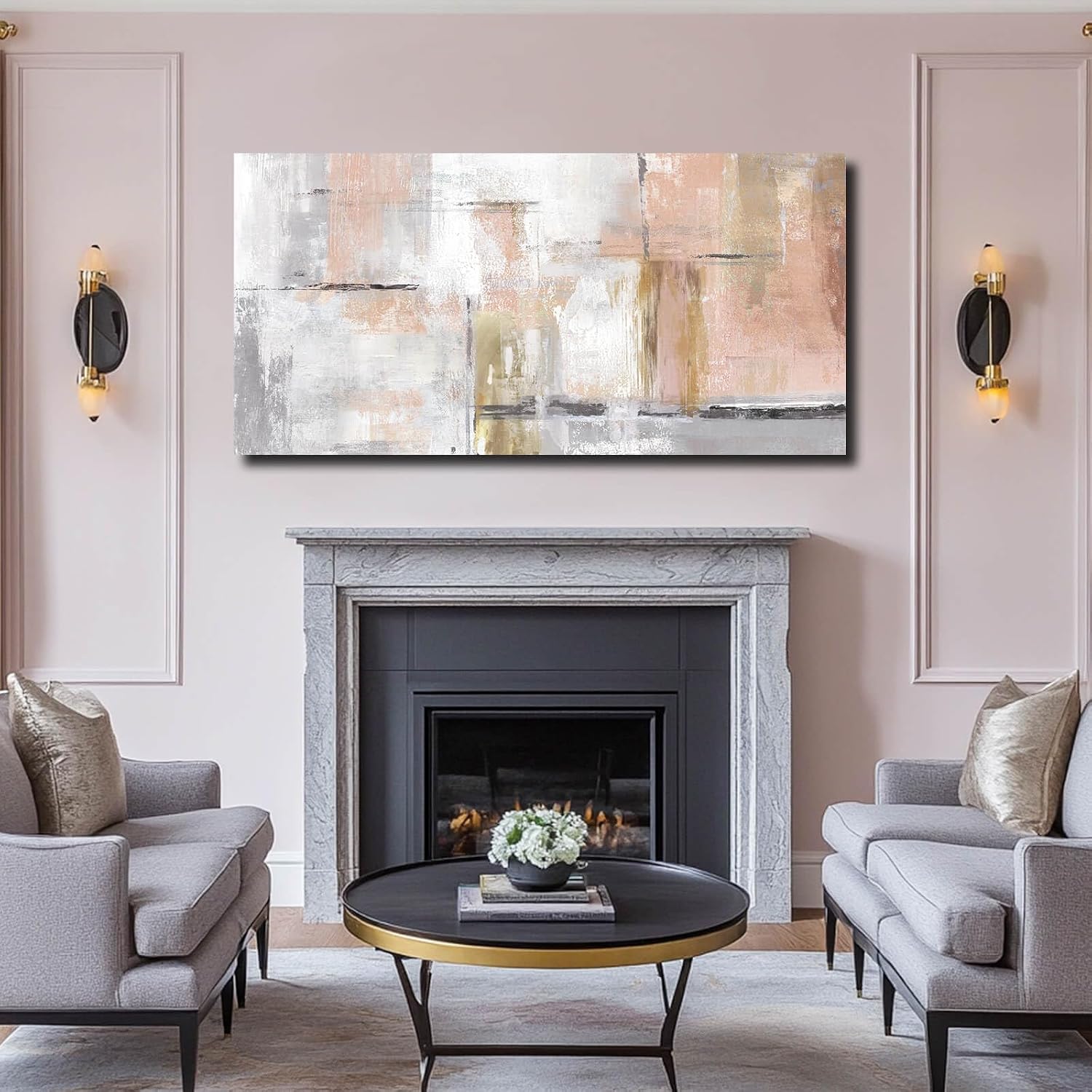 SOUGUAN Large Abstract Canvas Wall Art Modern Wall Decor Pink Art Posters 29'x58' Home Decorations for Living Room Artwork for Office