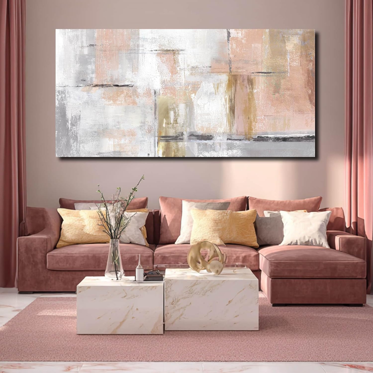 SOUGUAN Large Abstract Canvas Wall Art Modern Wall Decor Pink Art Posters 29'x58' Home Decorations for Living Room Artwork for Office