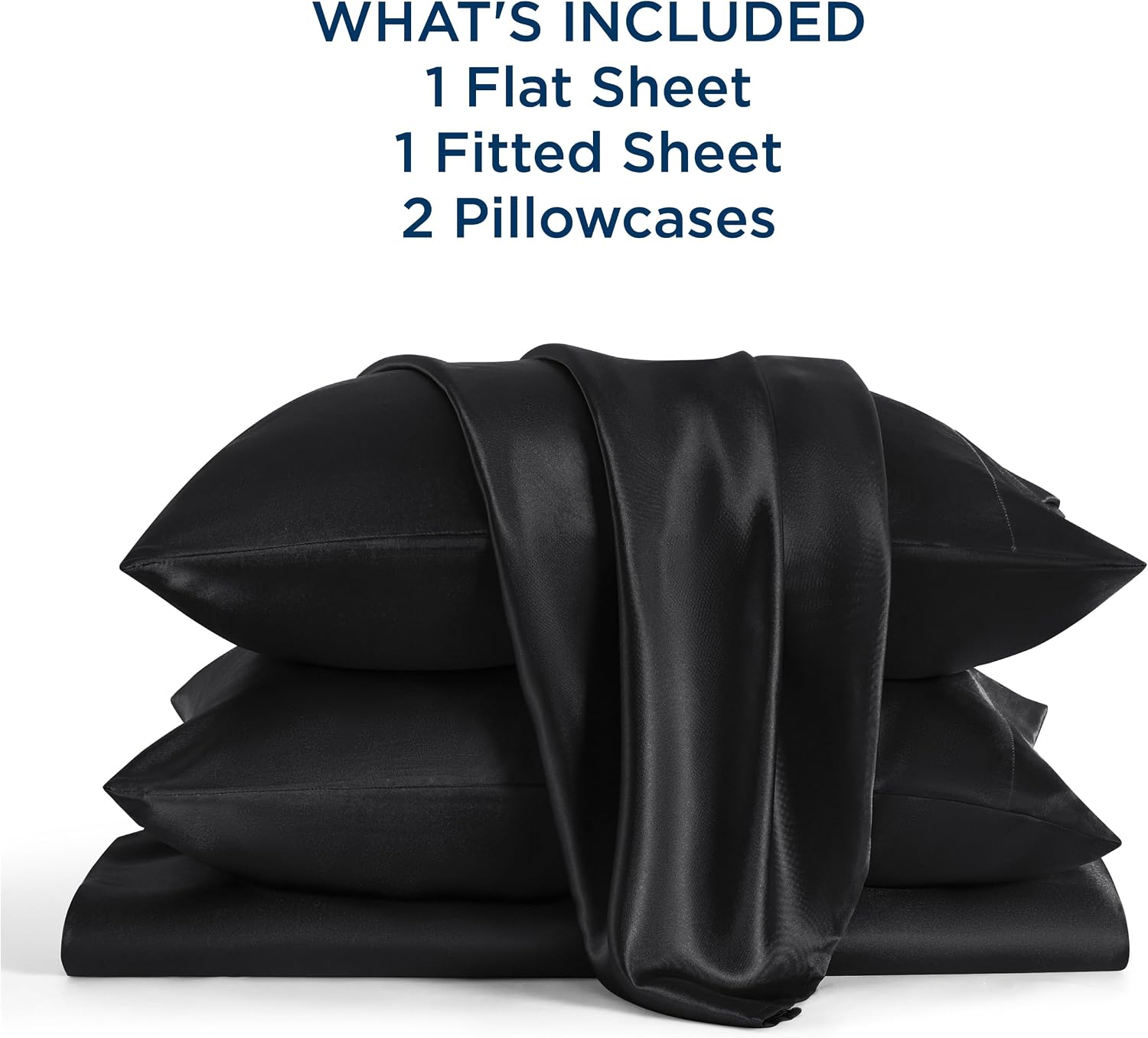 Twin XL Size 4-Piece Sheet Set Premium Mulberry Silk Bed Sheets Set Fits 14-16' Deep Pocket - Luxurious Soft Silk (Solid, Black)