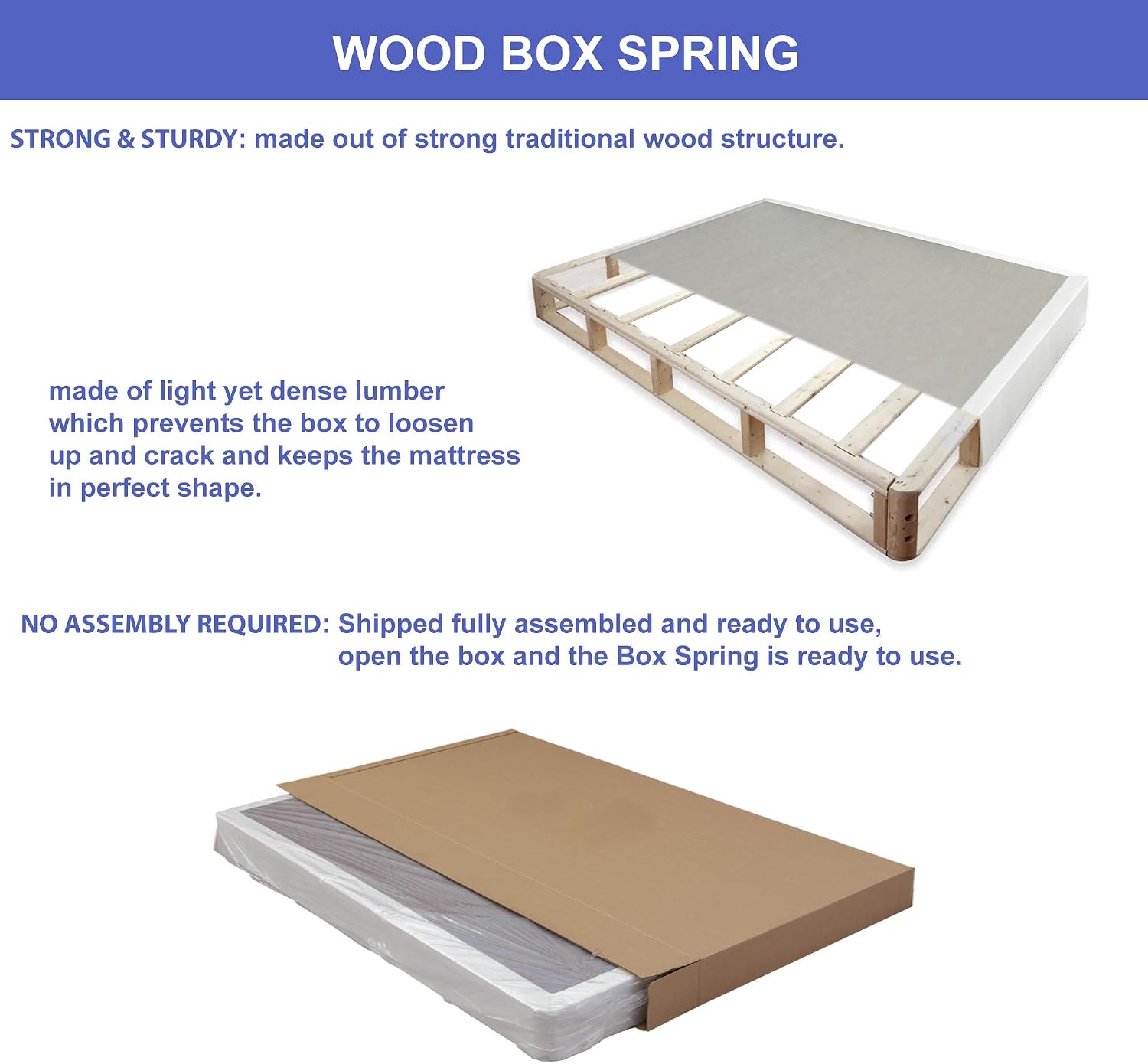 Split Low Profile Wood Traditional Box Spring/Foundation For Mattress Set,