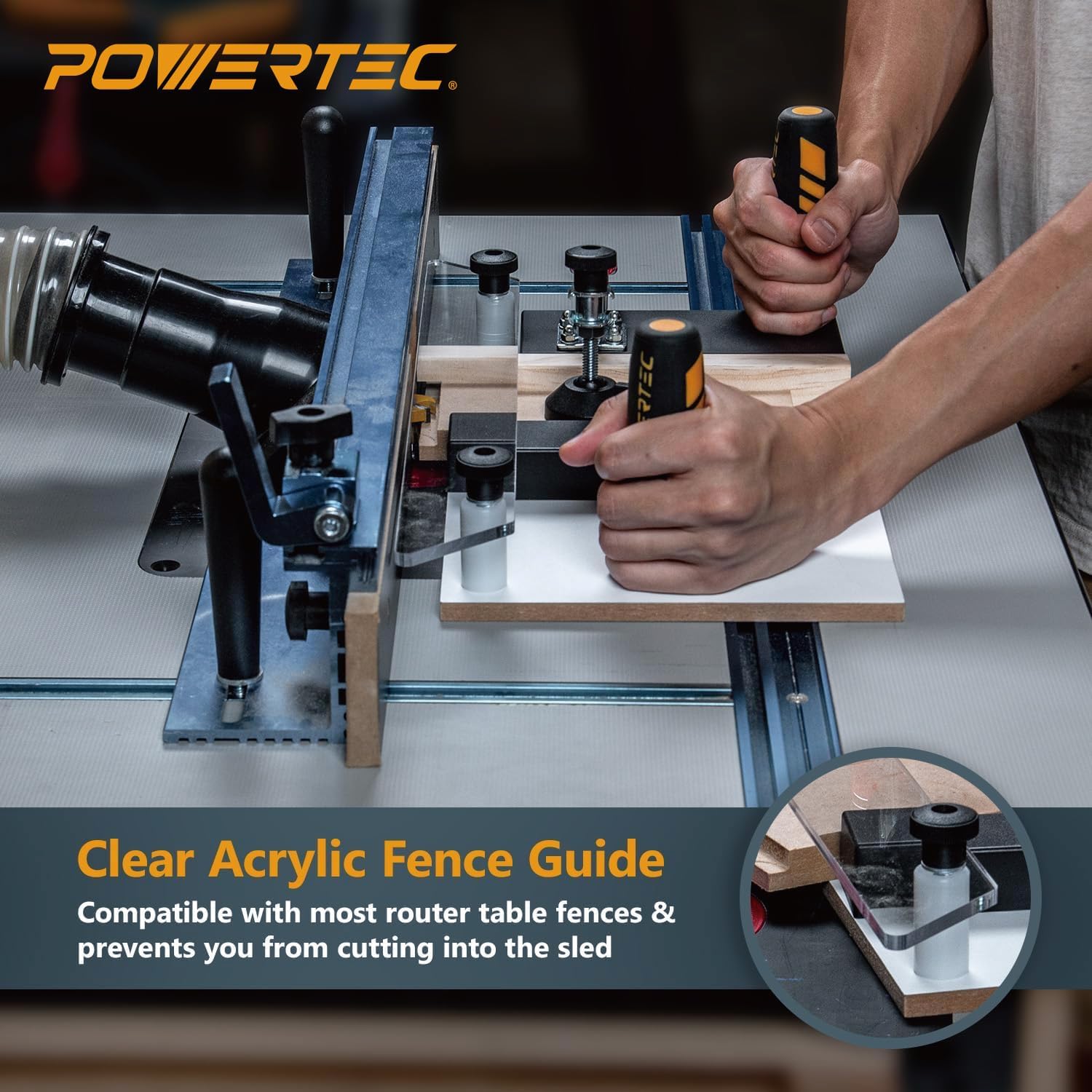 POWERTEC Router Table Fence System 3-3/8' Tall 24' Long w/Rail Coping Sled, Cutting Rail for End Grain Cutting Profiles. Ideal for Cabinet Door, Drawer Fronts for Woodworking Tools Jigs (71975)