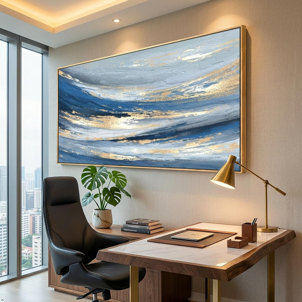 Abstract Wall Art Canvas Paintings Blue Fantasy Modern Large Framed Artwork Decor for Living Room Bedroom Office Painting Home Decor 30'x60'