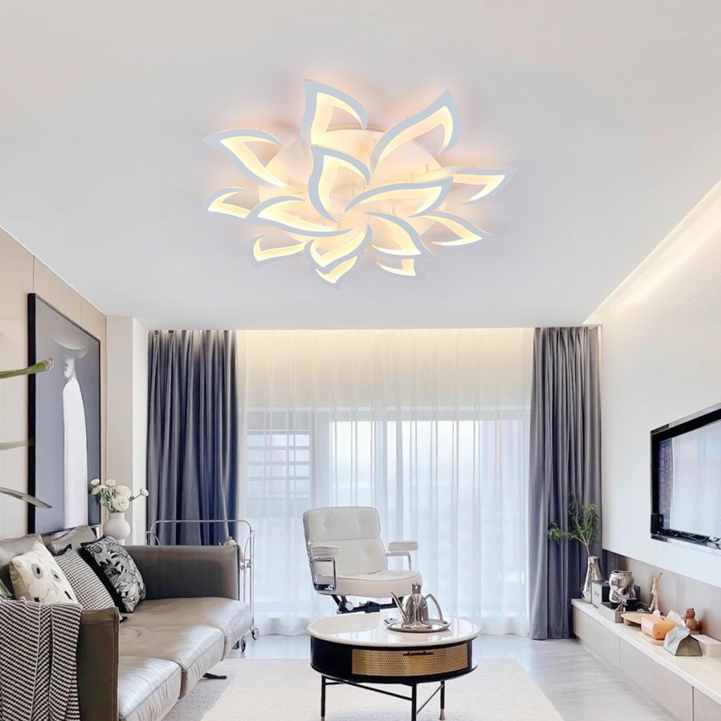 Goeco Modern Ceiling Light, LED Dimmable White 14-Petals Acrylic Flower Design Flush Mount Ceiling Light, 3000K-6500K with APP/Remote Control for Living Room, Dining Room, Kitchen