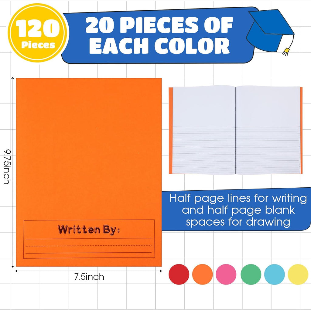 Henoyso 120 Pcs Primary Composition Notebook K-2 Primary Journal, Notebook for Kids Supplies, Bulk Blank Writing Book for Kid to Write Draw Journal 60 Page (9.8″ X 7.5″,Colorful)