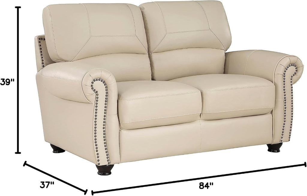 Lexicon Leather Match Sofa Set, Top Grain Leather Match Living Room Furniture Sets, Include Sofa Couch, Loveseat and Arm Chair, 3-Piece Set, Cream
