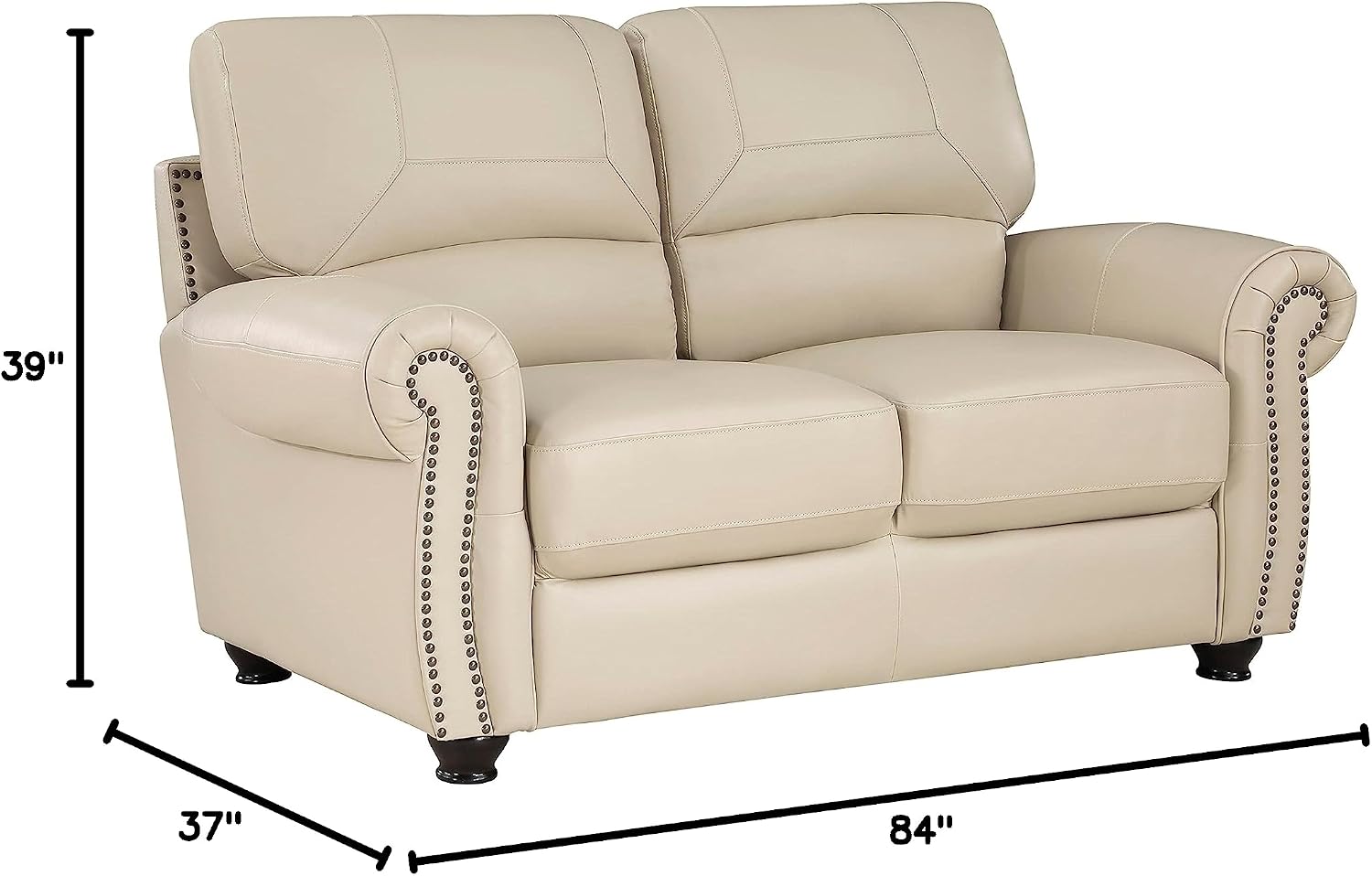 Lexicon Leather Match Sofa Set, Top Grain Leather Match Living Room Furniture Sets, Include Sofa Couch, Loveseat and Arm Chair, 3-Piece Set, Cream