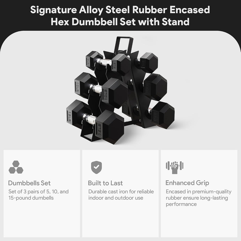 BalanceFrom Premium Rubber Encased Hex Dumbbell Sets, 46LBS Set, 60LBS Set, 100LBS Set
