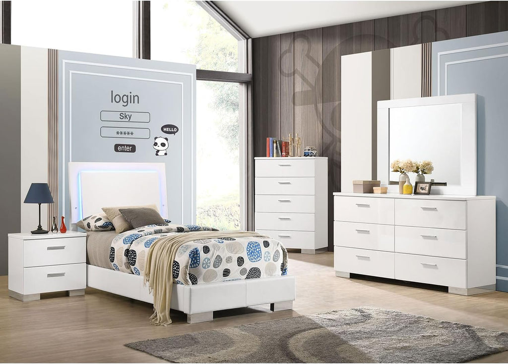 White High Gloss 4-piece Twin Bedroom Set