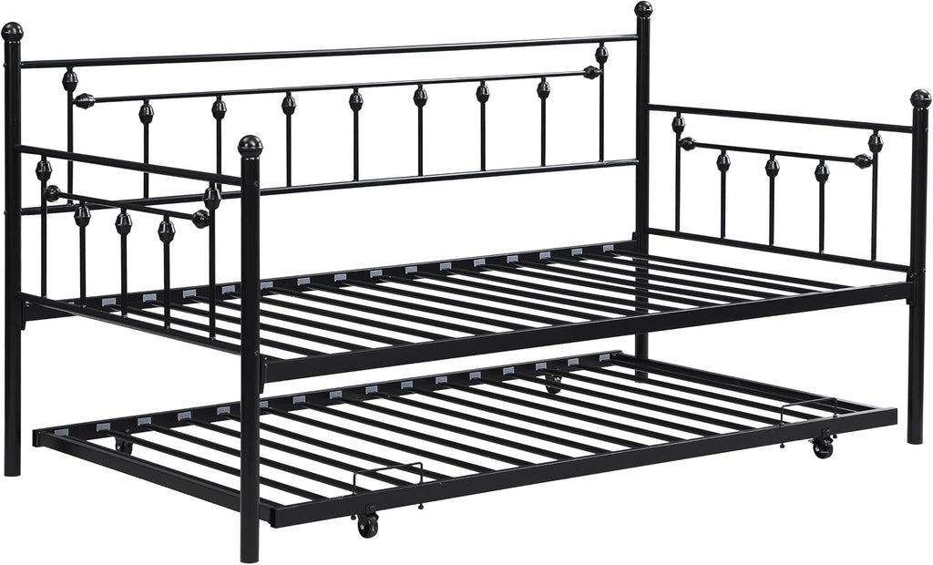 Daybed with Trundle Black,Modern Style and Comfort to Any Bedroom,1 Set of Bed in 1 Carton,Sturdy System