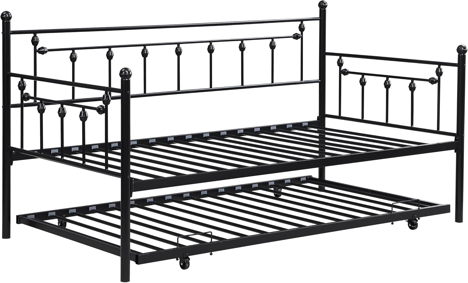 Daybed with Trundle Black,Modern Style and Comfort to Any Bedroom,1 Set of Bed in 1 Carton,Sturdy System