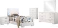 Benzara Sok 5pc Twin Bedroom Set with Blue LED Lights, White High Gloss Wood