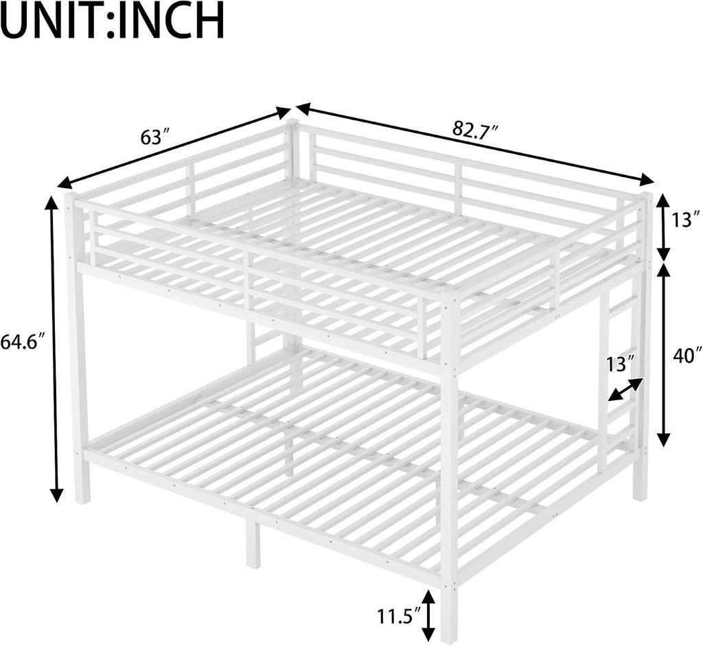 JIVOIT Queen Over Queen Bunk Bed, Heavy-Duty Metal Bunk Bed Frame with Safety Guardrails & Metal Slat Support for Teens and Adults, Space-Saving/Noise Reduced/No Box Spring Needed