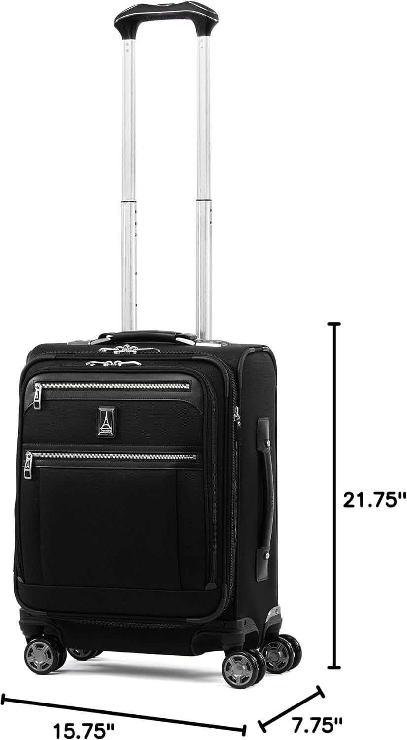 Travelpro Platinum Elite Softside Expandable Carry on Luggage, 8 Wheel Spinner Suitcase, USB Port, Men and Women, International, Shadow Black, Carry On 19-Inch