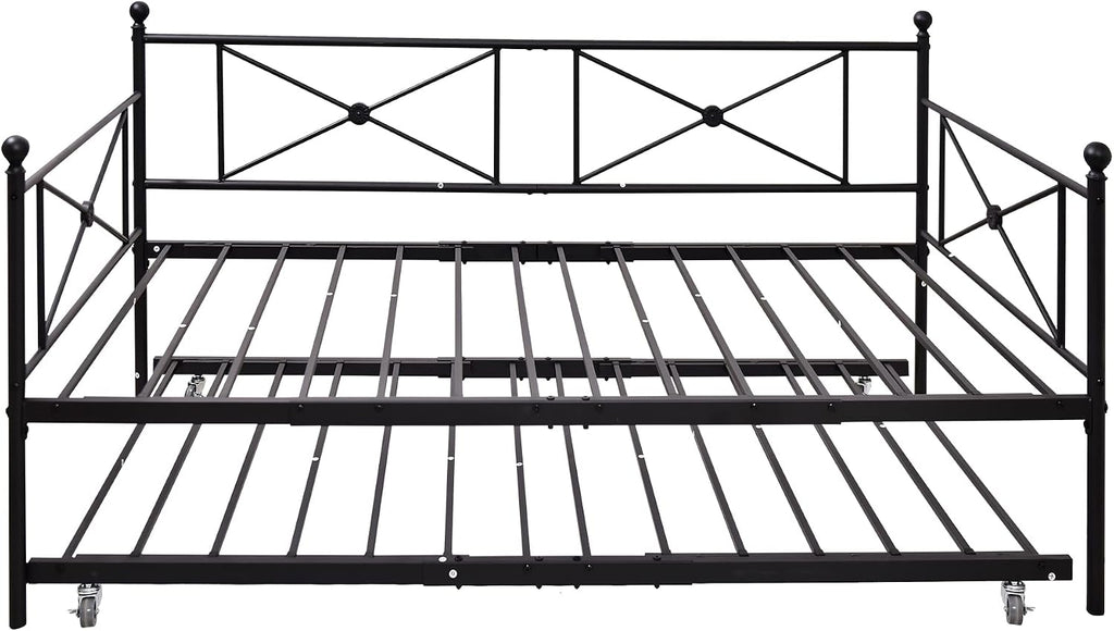 Sofa Bed Daybed with Trundle Sofa Bed Frame with Headboard,Premium Steel Slat Support,Multifunctional Mattress Foundation,Twin,Black