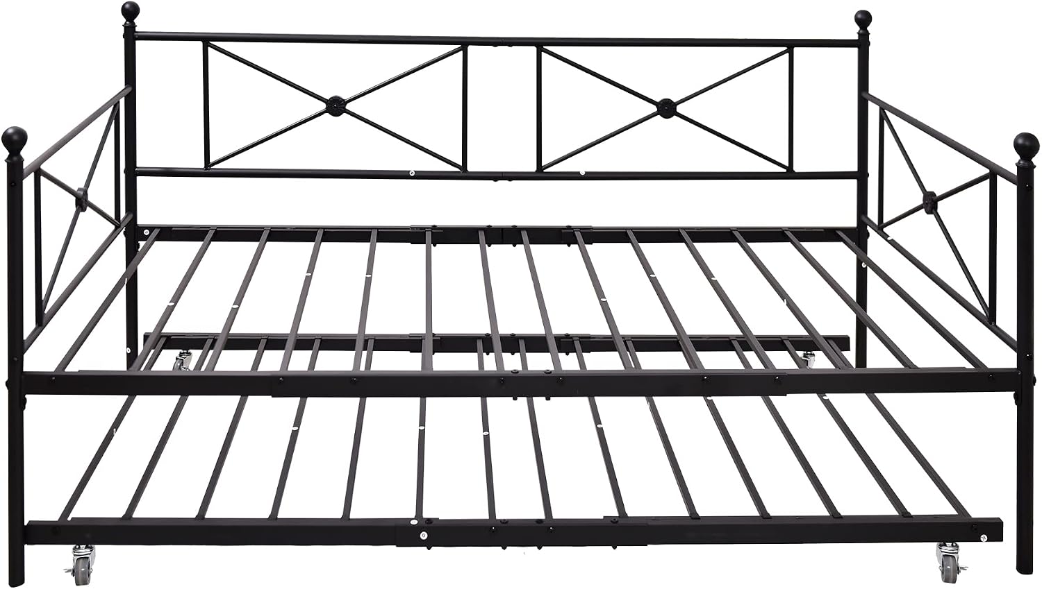 Sofa Bed Daybed with Trundle Sofa Bed Frame with Headboard,Premium Steel Slat Support,Multifunctional Mattress Foundation,Twin,Black
