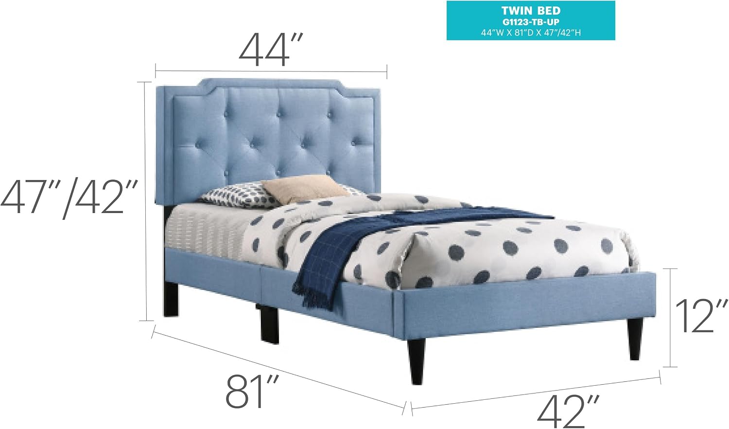 Glory Furniture Deb Fabric Upholstered Twin Bed in Blue