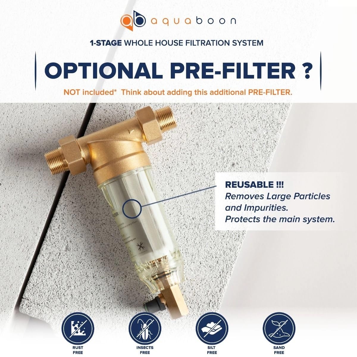 Aquaboon Whole House Water Filter System for Well Water with 5 Micron 20x4.5 Iron & Manganese Water Purification Cartrige | NSF Certified, Pressure Gauges & Releas, Wrench, Bracket 1' NPT