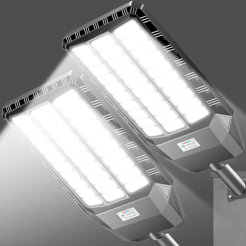 CEDIO 10000W Outdoor Solar Street Lights,Solar Lights IP66 Waterproof LED Street Light Dusk to Dawn,Flood Light with Motion Sensor for Yard (2PACK)