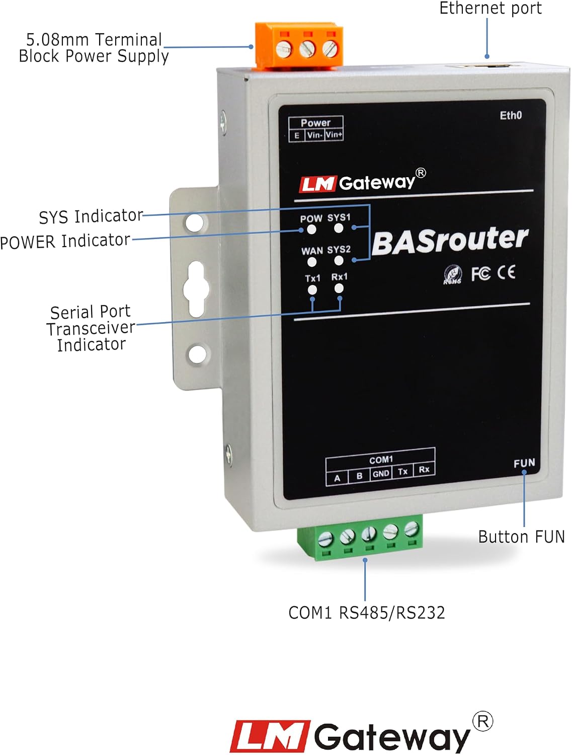 LM 101-B BACnet Router for Building Support, BACnet MS/TP to BACnet IP, 10/100 Ethernet with Auto-Negotiation and Auto-MDIX, Support for BBMD