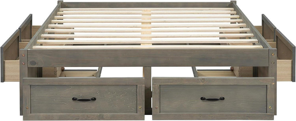 Full Size Wooden Platform Bed with 6 Storage Drawers, No Box Spring Needed (Antique Gray, Full)
