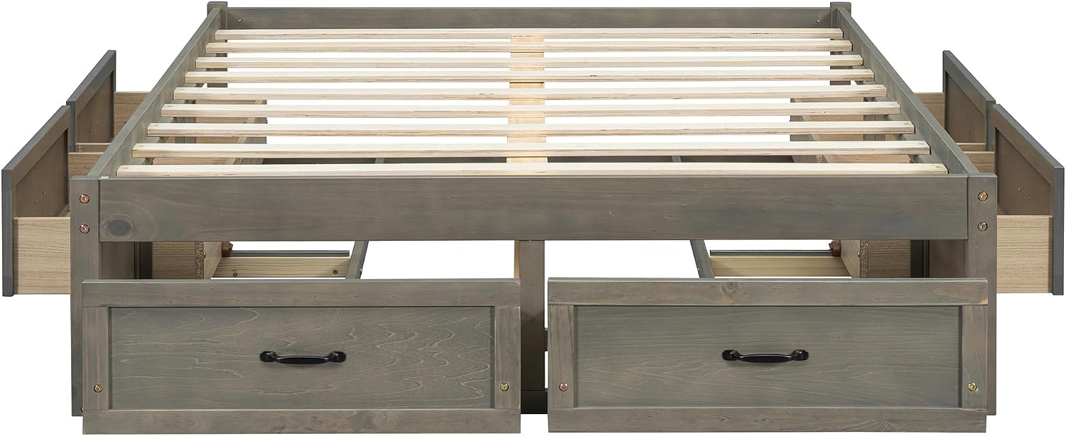 Full Size Wooden Platform Bed with 6 Storage Drawers, No Box Spring Needed (Antique Gray, Full)