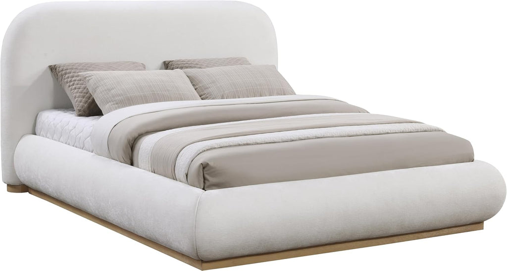 Meridian Furniture B1211Cream-K Vaughn Collection Modern | Contemporary King Bed with Soft Cream Chenille Fabric, Natural Finish Solid Wood Base, 90' W x 93' D x 44.5' H, Cream, King