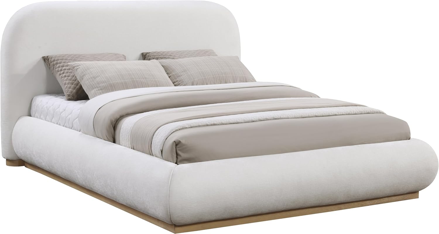 Meridian Furniture B1211Cream-K Vaughn Collection Modern | Contemporary King Bed with Soft Cream Chenille Fabric, Natural Finish Solid Wood Base, 90' W x 93' D x 44.5' H, Cream, King