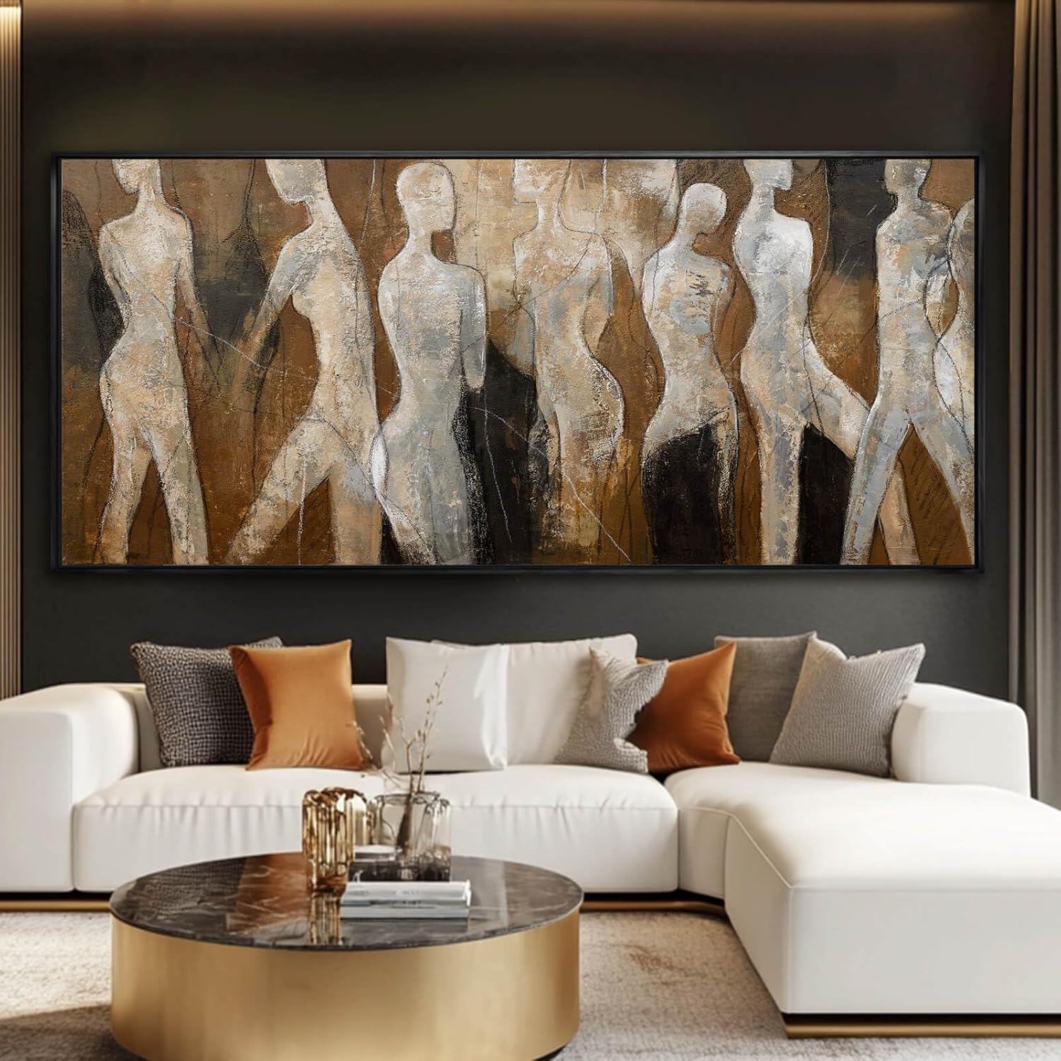 Line Framed Wall Art Figure Wall Prints Contemporary Hanging Wall Decor 32'x70' Large Artwork for Living Room Office Decorations