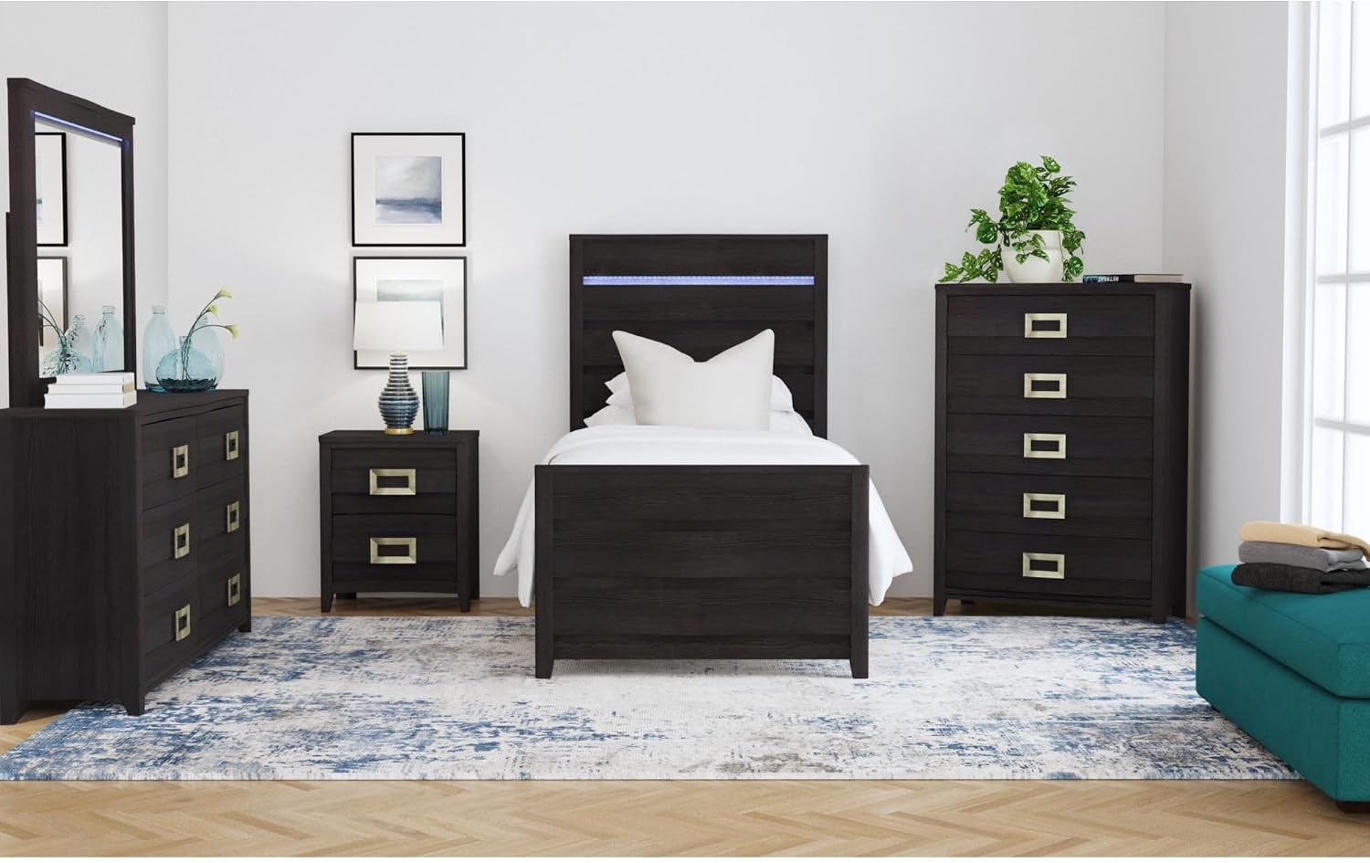 Picket House Chett Twin 3PC Bedroom Set with LED in Black