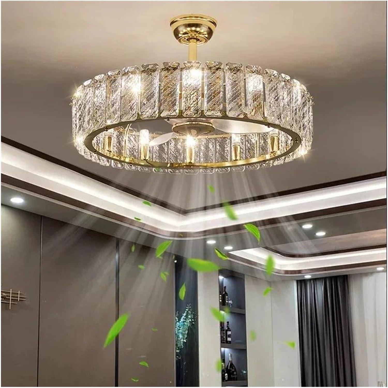 Chandelier, Modern Living Room Chandeliers K9 Crystal Dimmable Ceiling Fan Lamp Nordic Silent Light Fixtures Lighting Luminarias(Medium) ()