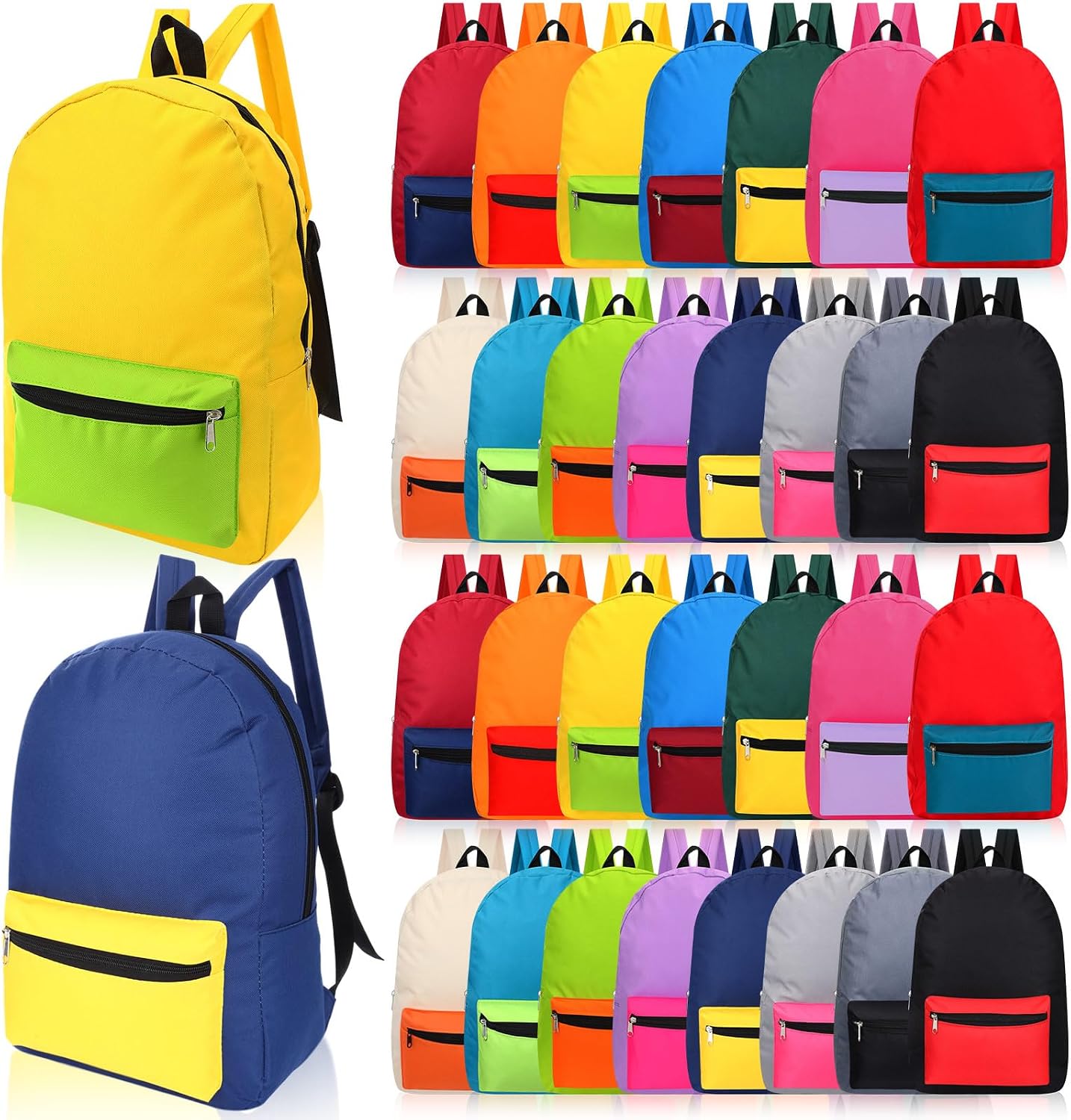 Sweetude 30 Pcs Backpack in Bulk 16' School Bookbags for Kids Lightweight Girls Boys Student Casual Kits (Trendy Patchwork)