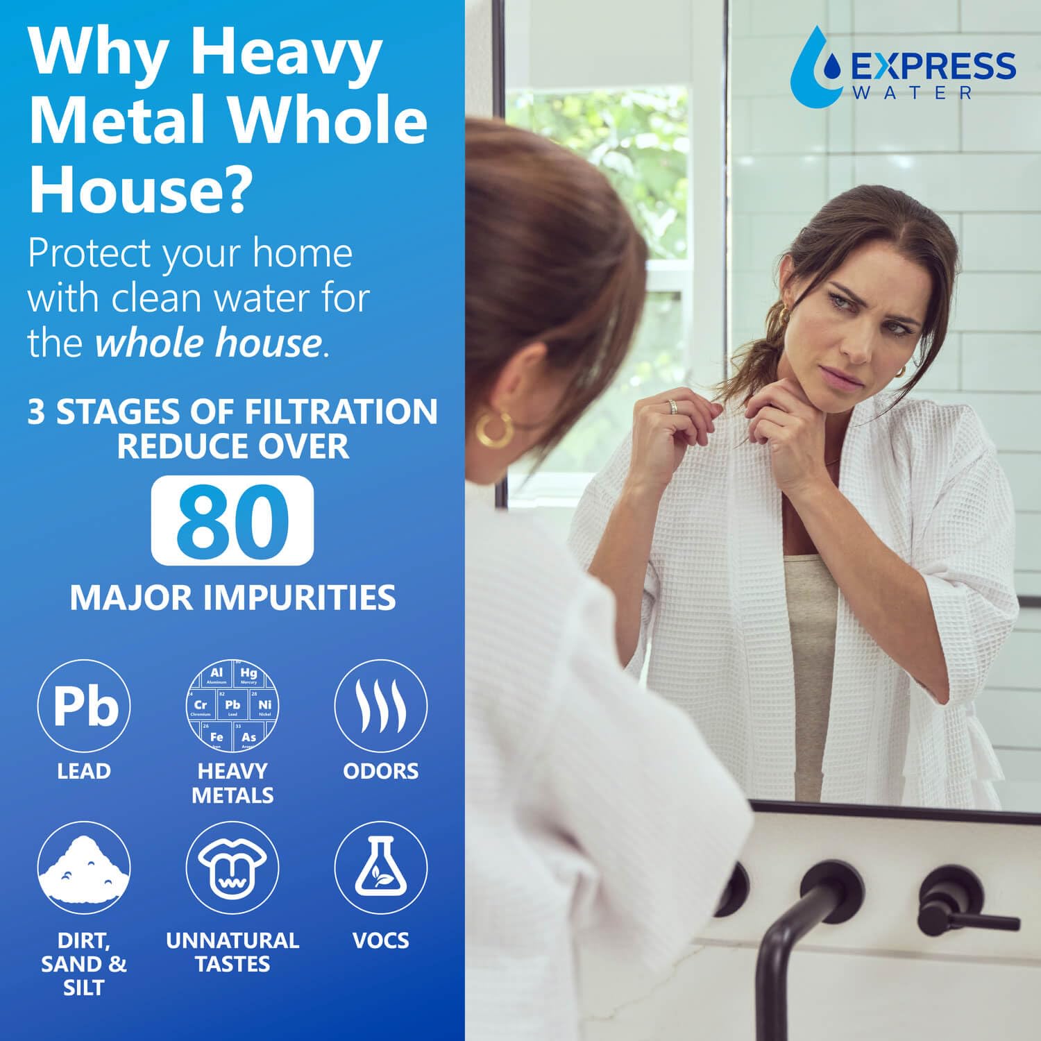 Express Water Whole House Water Filter System | HEAVY METAL | 3 Stage Water Purifier Whole Home, Heavy Metal Filter Produces Overachieving H2O, Targets Lead, Arsenic, Chromium, Reduces Chlorine