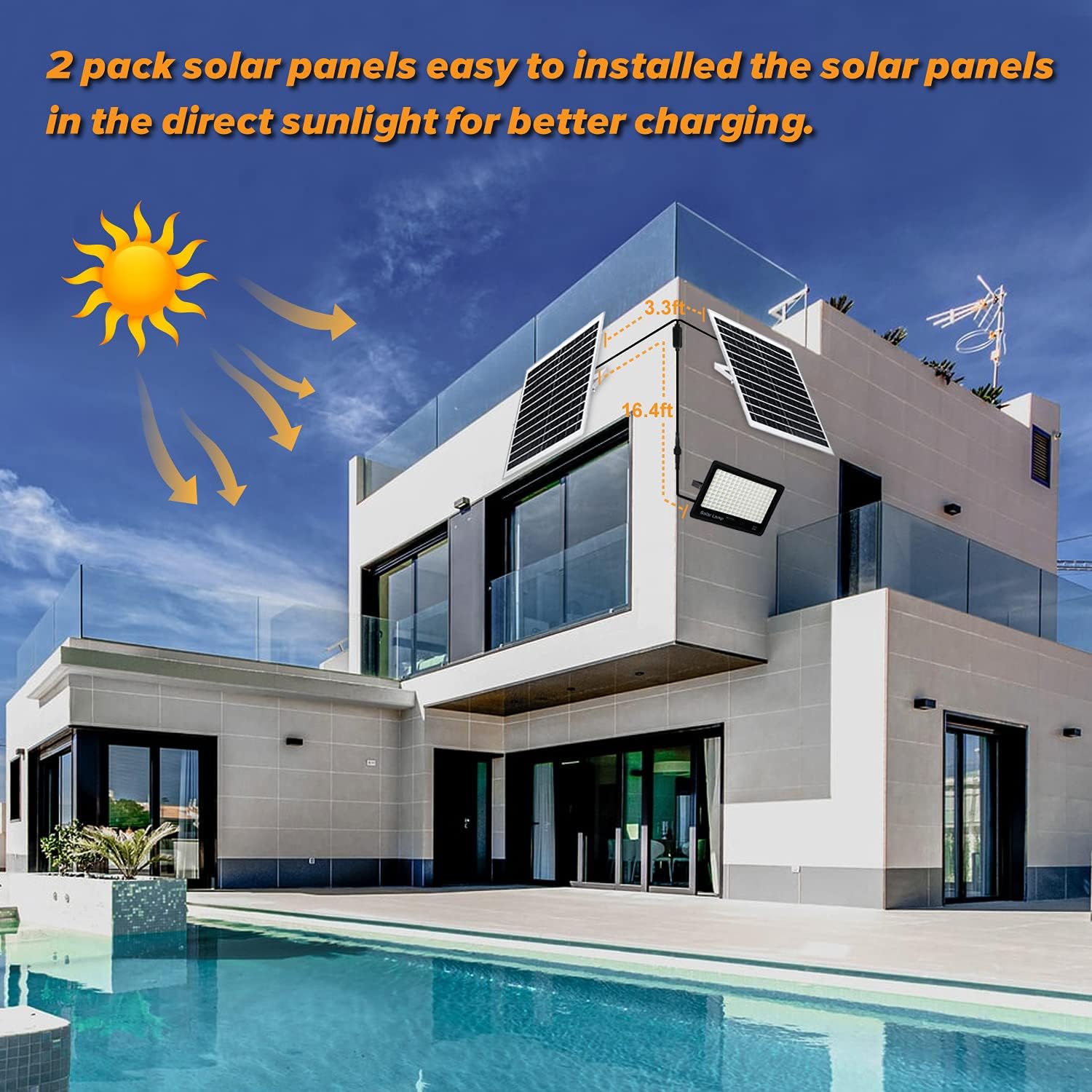 400W Solar Security Flood Lights,LED Street Light Outdoor IP66 Waterproof with Remote Control Parking Lot Lights for Yard, Garden, Swimming Pool, Pathway, Basketball Court, Arena