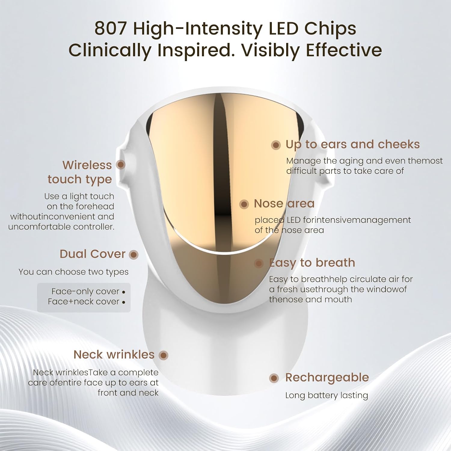 Aphrona Halo Led Face Mask, Led Light Therapy for face, Facial and Neck Skin Care Mask, Blue Light Red Light for Acne treatment Wrinkle Reduce, 807 led chips