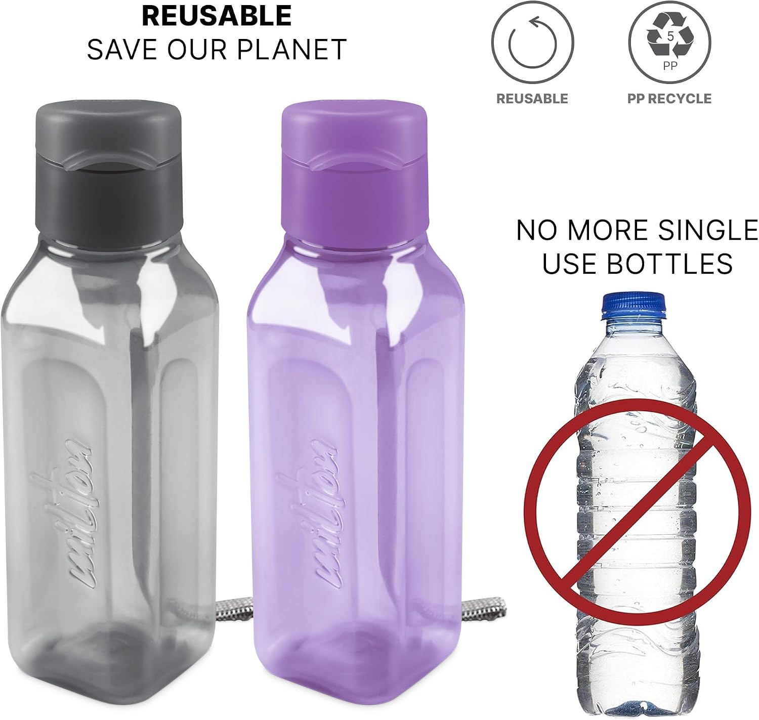 Bulk Multicolor Water Bottles Set of 192 10oz Leak Proof with Carry Strap Square Reusable for Kids and Adults BPA-Free Dishwasher-Safe