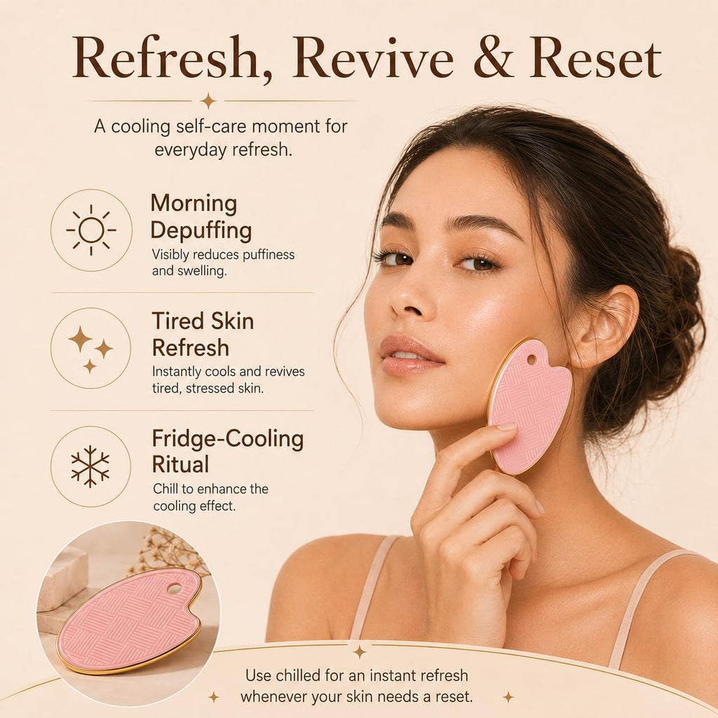 Gua Sha Facial Tool, Made with Premium Gold and Natural Ceramic Stone Face Massager for Jawline Sculpting, Puffiness & Lymphatic Drainage, Guasha Skin Care Tool for Women (Black)