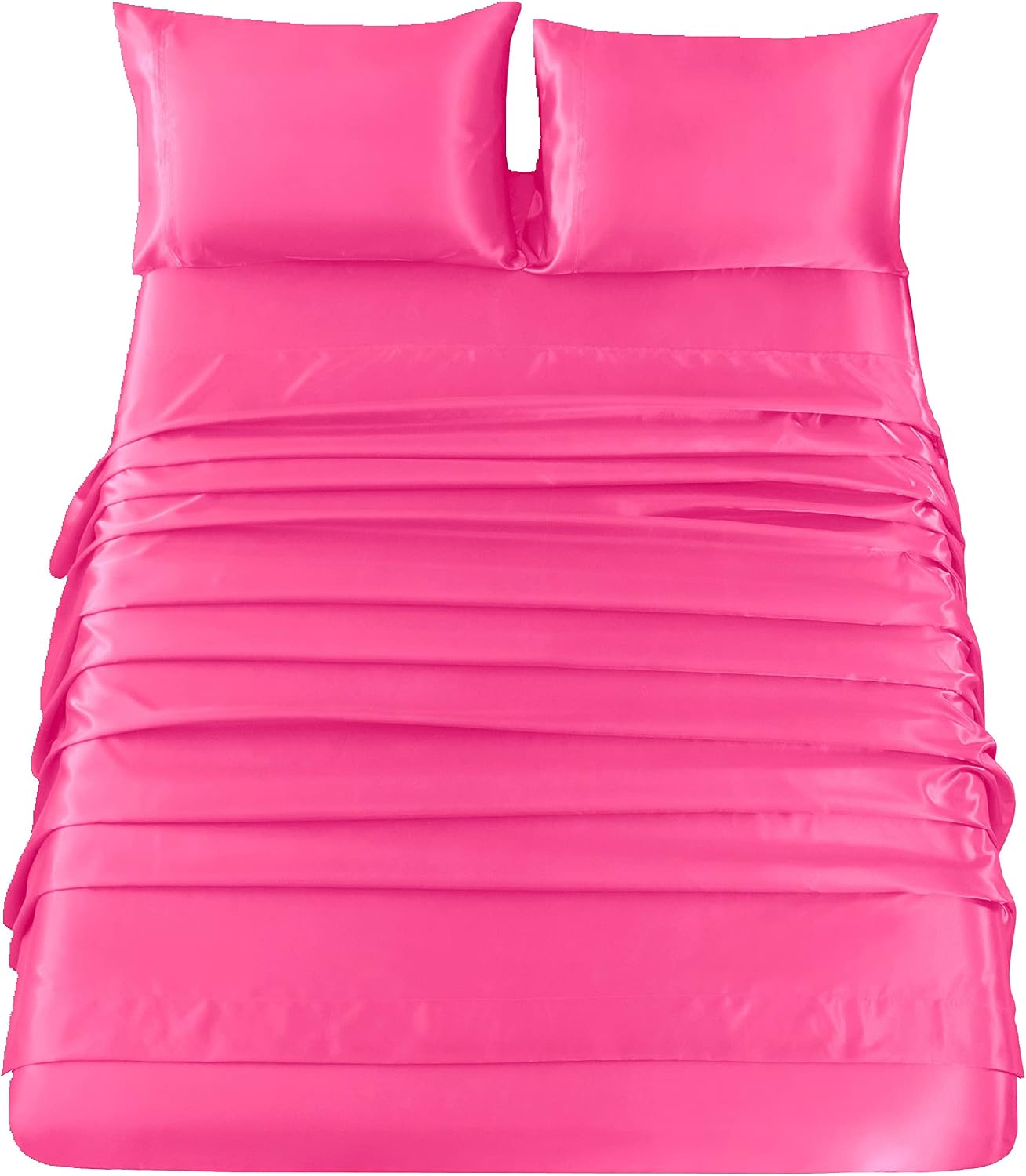 Twin XL Size 4-Piece Sheet Set Premium Mulberry Silk Bed Sheets Set Fits 14-16' Deep Pocket - Luxurious Soft Silk (Solid, Hot Pink)