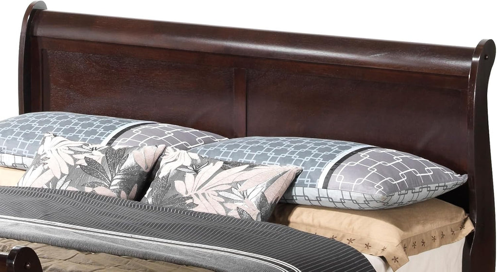 GDFStudio Queen Size Wood Platform Bed Frame, Classic Sleigh Design with Curved Trim & Wood Posts,Easy Assembly, Box Spring Required,Timeless Elegant Bedroom Furniture,Cappuccino