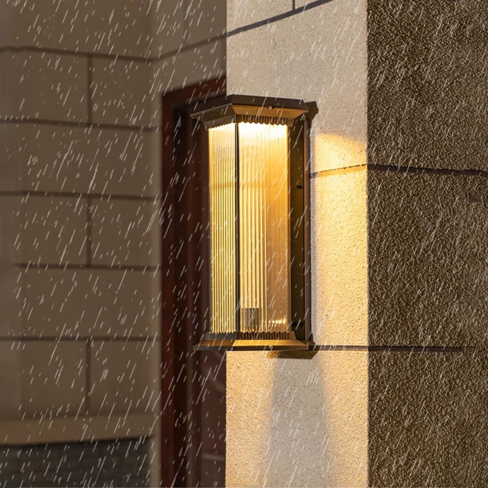 Solar Wall Light Outdoor Lantern Wall Sconce Waterproof Front Porch Lamp Exterior Wall Mount Lighting Fixture with Ribbed Glass for Patio Garage Garden Barn Yard House