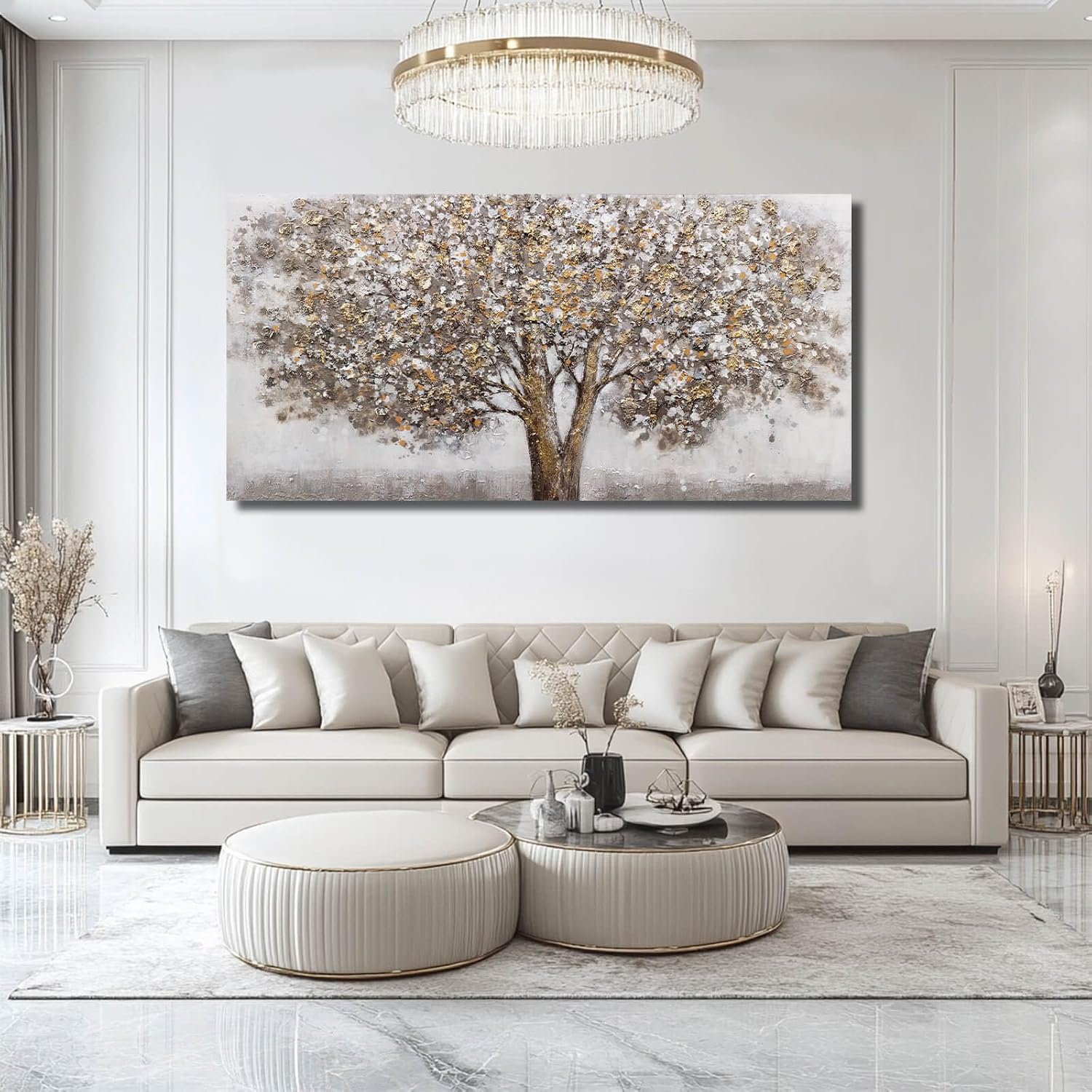 CHUDANHAO Large Canvas Wall Art Decorative Paintings Grey Room Decor Gold Tree Picture Scenery Artwork for Living Room Bedroom Hotel 29'x58'