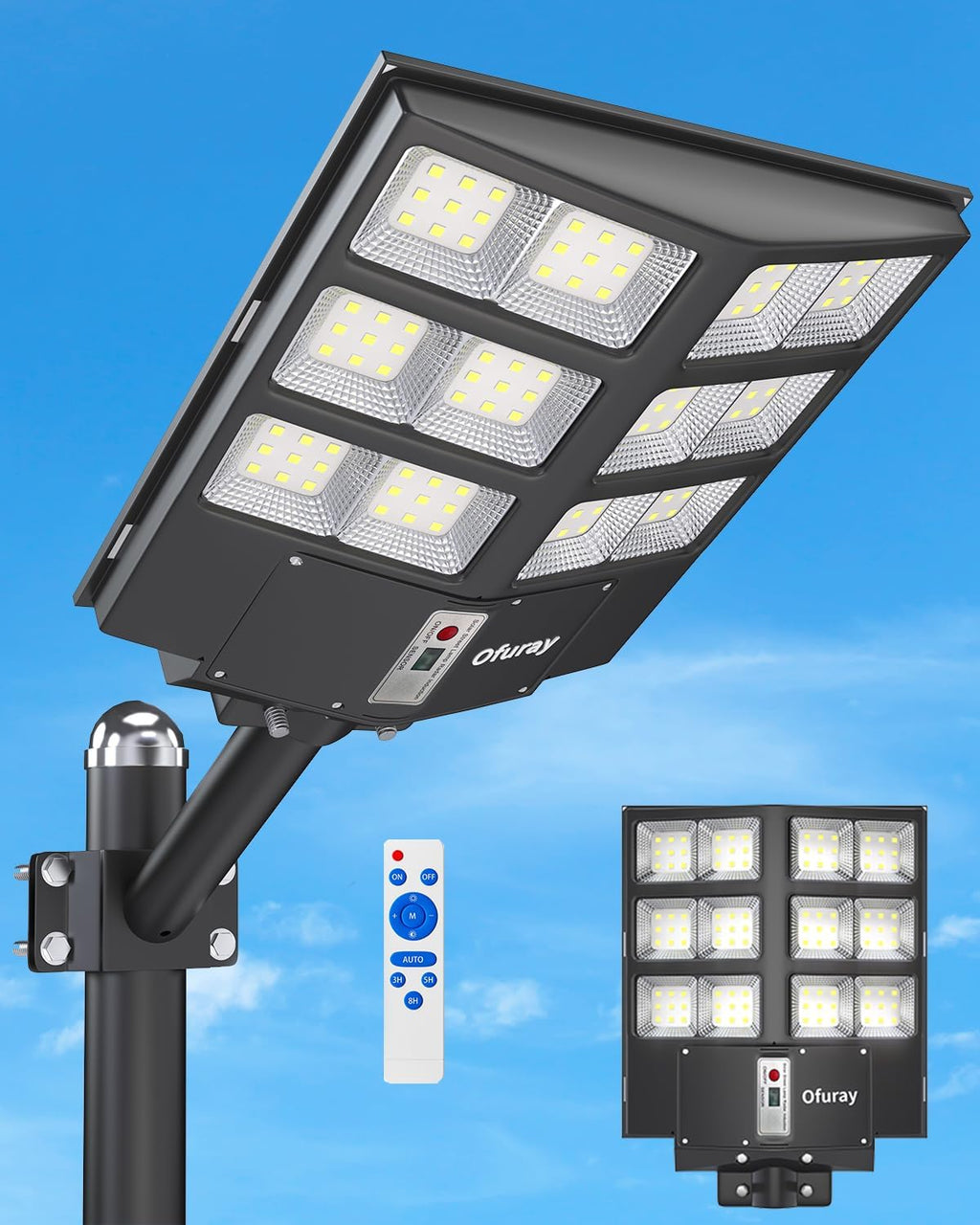 Ofuray Solar Street Lights Outdoor,Solar Security Flood Lights Parking Lot Lights Commercial Dusk to Dawn, 6500k Waterproof Led with Remote Control Motion for Street,Court,Barn (Of-800W 80000Lm)