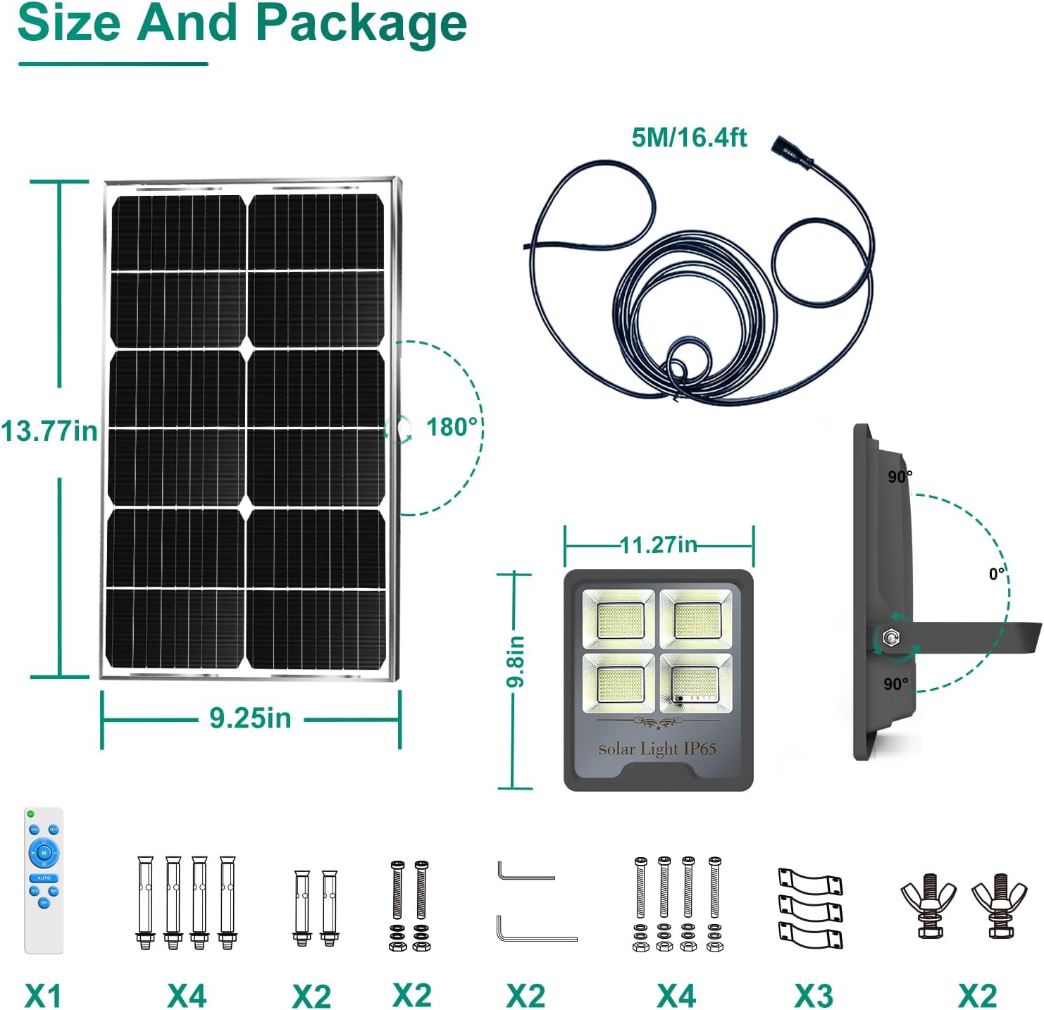 Gebosun 2 Pack 300W Solar Flood Light Outdoor, 30000LM LED Solar Security Light, IP65 Waterproof Dusk to Dawn Solar Light with Remote Control, Bright Solar Yard Light for Garage Garden Farm