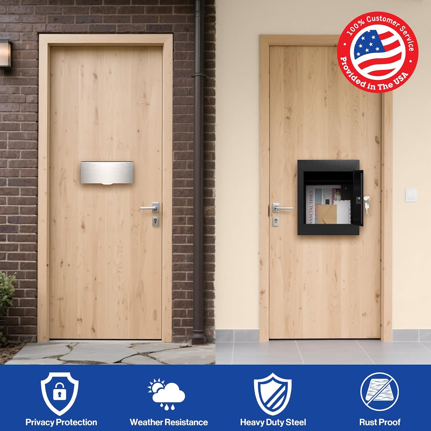 Through-The-Wall Drop Box with Rainproof Cover | Heavy Duty Through Wall Mailbox with 10-Inch Adjustable Chute | Rainproof Locking Drop Safe for Mail, Rent, Checks, Cash, and Keys
