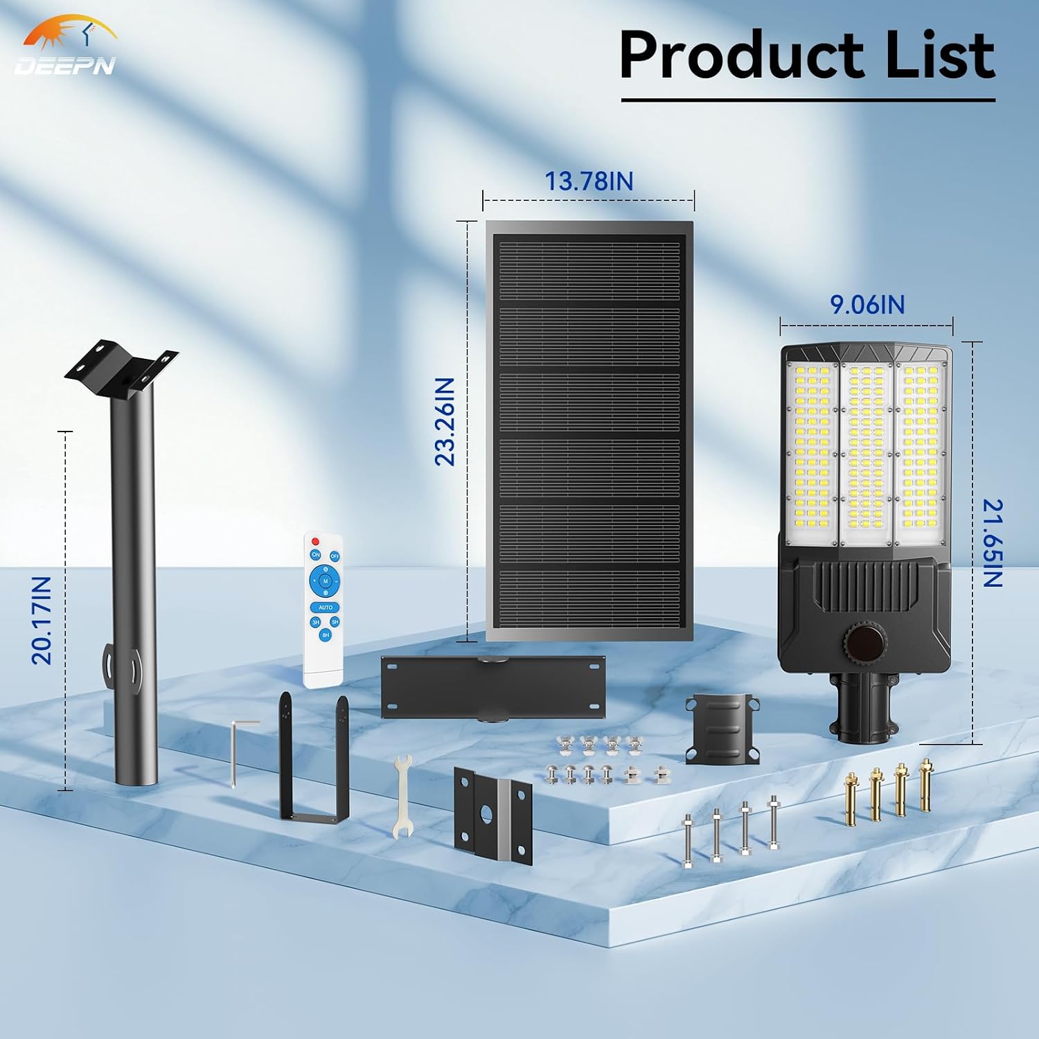 Deepn Solar Street Lights 10000W Commercial Grade Aluminum Parking Lot Lights LED Security Flood Light with Motion Sensor & Dusk to Dawn, Solar Lights Outdoor Waterproof for Outside, SZ3000, 2 Pack