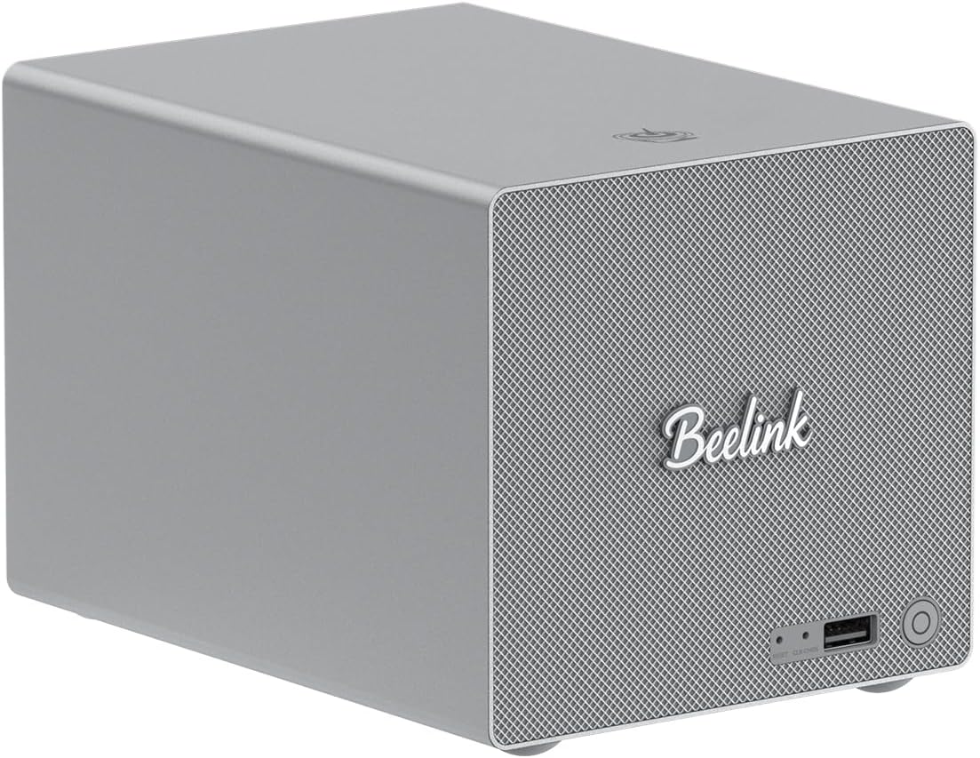 Beelink Mini PC, ME Pro NAS N150 16GB LPDDR5 1TB SSD, 2.5G+5GE LAN/WiFi 6/BT5.4, Mini Desktop Computer 3*M.2 PCIe3.0 SSD Slots + 2*HDD Bays for Office/HTPC/NAS Storage/Data Center