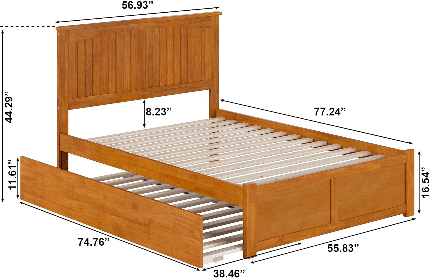 AFI, Nantucket Full Platform Bed with Footboard & Twin Trundle, Light Toffee
