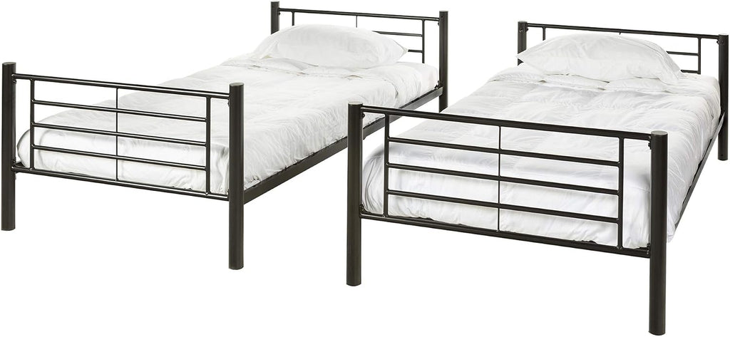 Walker Edison Elodie Urban Industrial Twin Over Twin Metal Bunk Bed, Twin Over Twin, Black