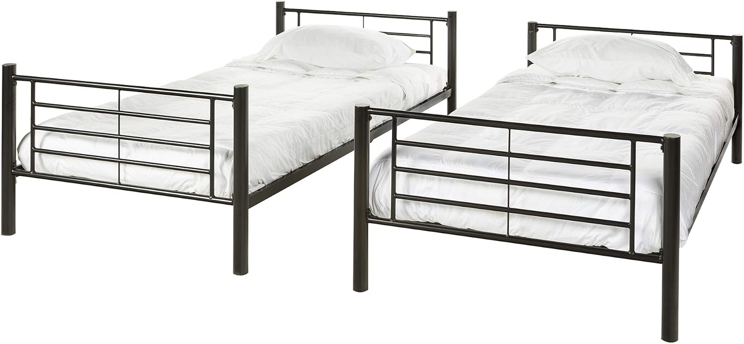 Walker Edison Elodie Urban Industrial Twin Over Twin Metal Bunk Bed, Twin Over Twin, Black